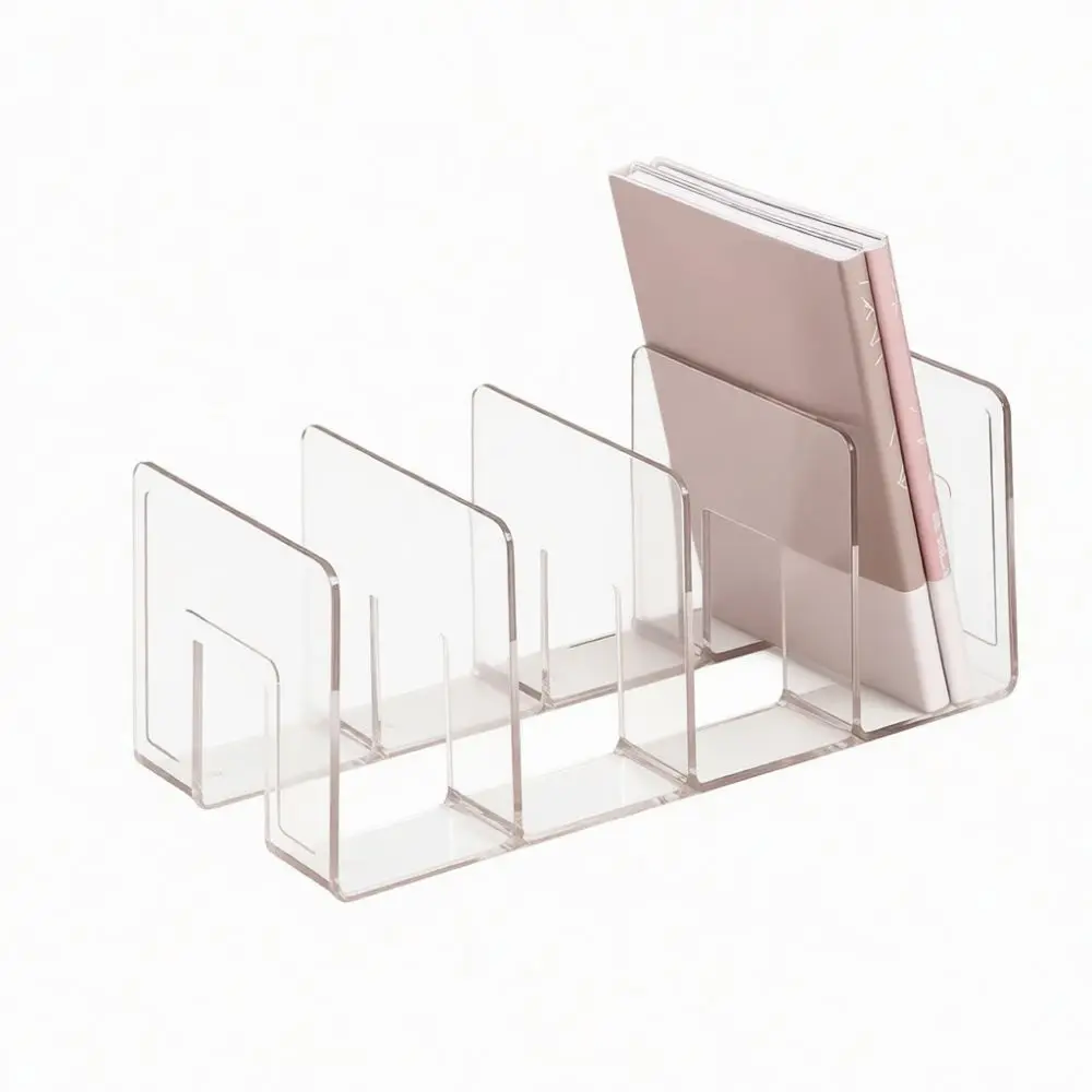 Acrylic Book Holder Desktop Organizer Clear Transparent Shelf File Rack Stand For Home Office Desk Storage Bookends