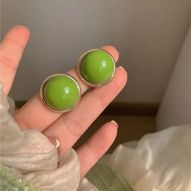 20mm Big Round Avocado Green Stud Earrings Minimalist Trend Statement Brincos for Women Geometric Party Wedding Girl Gifts