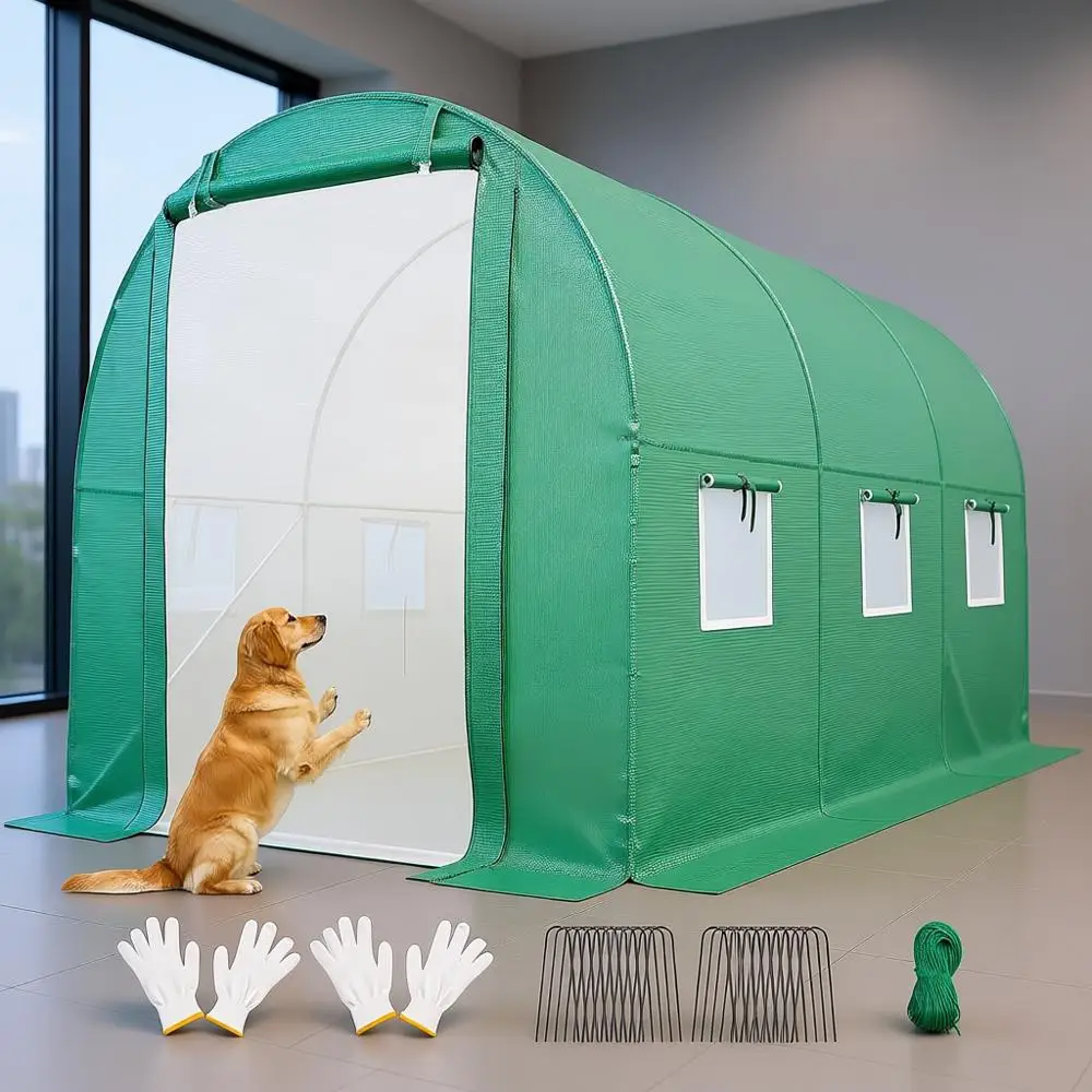 

Large Outdoor Greenhouse, 10x6.6x6.6FT, Heavy-Duty Galvanized Steel, Upgraded Mesh Door & Screen, Winter Garden Green