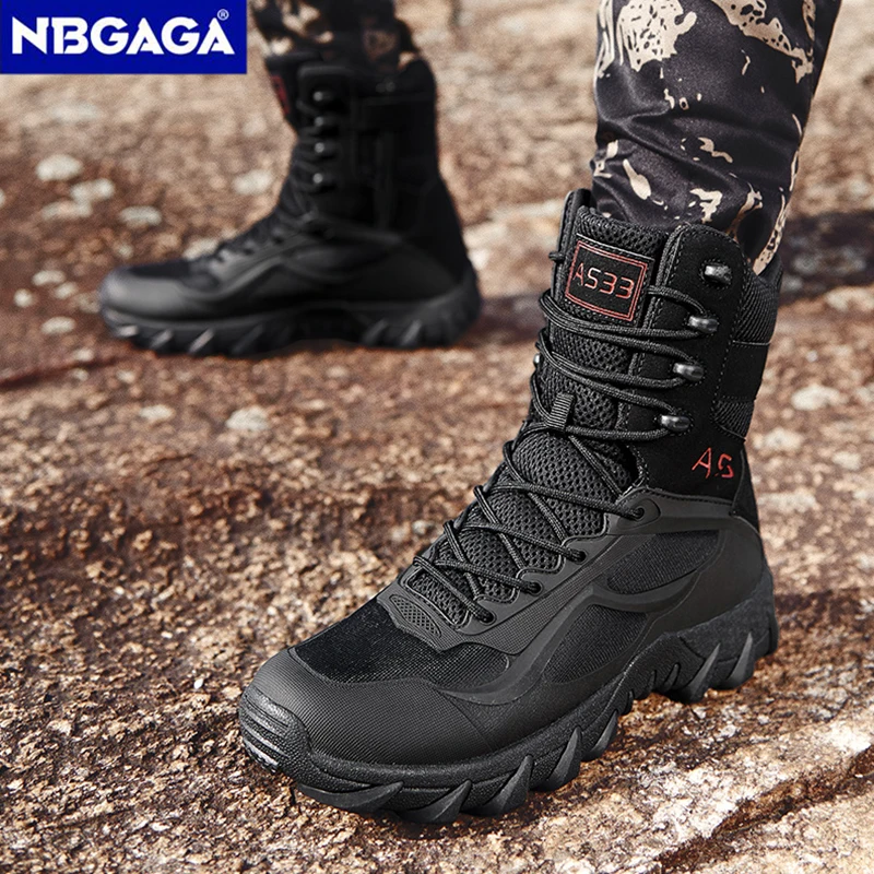 Big Size Men’s Tactical Boots Desert Combat Boots Lace-up Outdoor Non-slip Work Shoes Military Ankle Boots Thick Sole Size 39-47