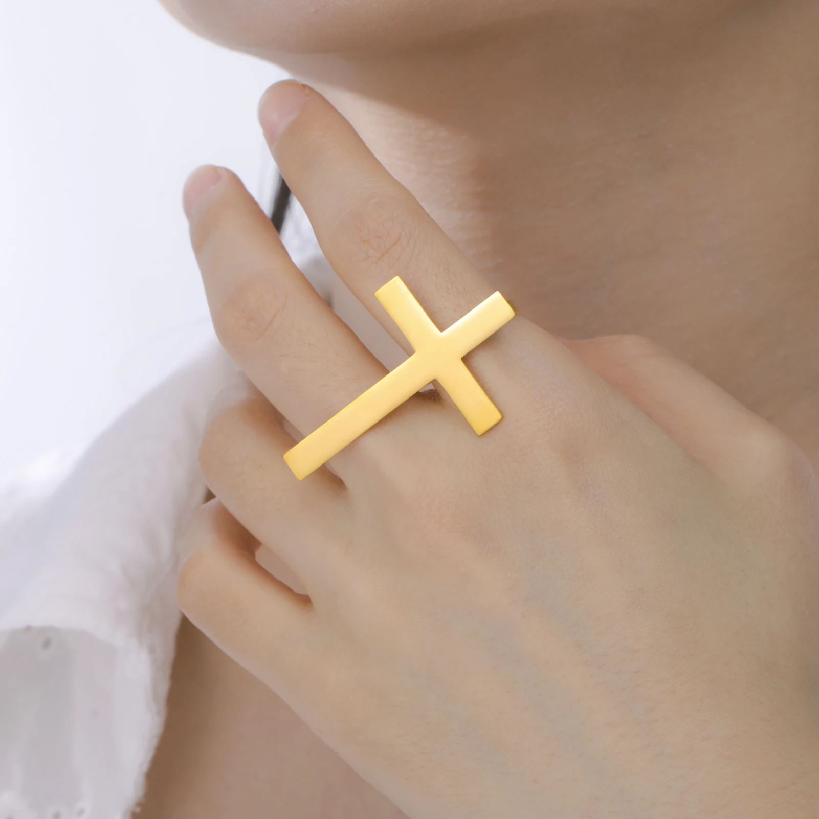 الصليب شخصية اسم البنصر هدية مخصصة للمرأة الرجال الذهب اللون الفولاذ المقاوم للصدأ يسوع المسيحية تميمة تعويذة المجوهرات