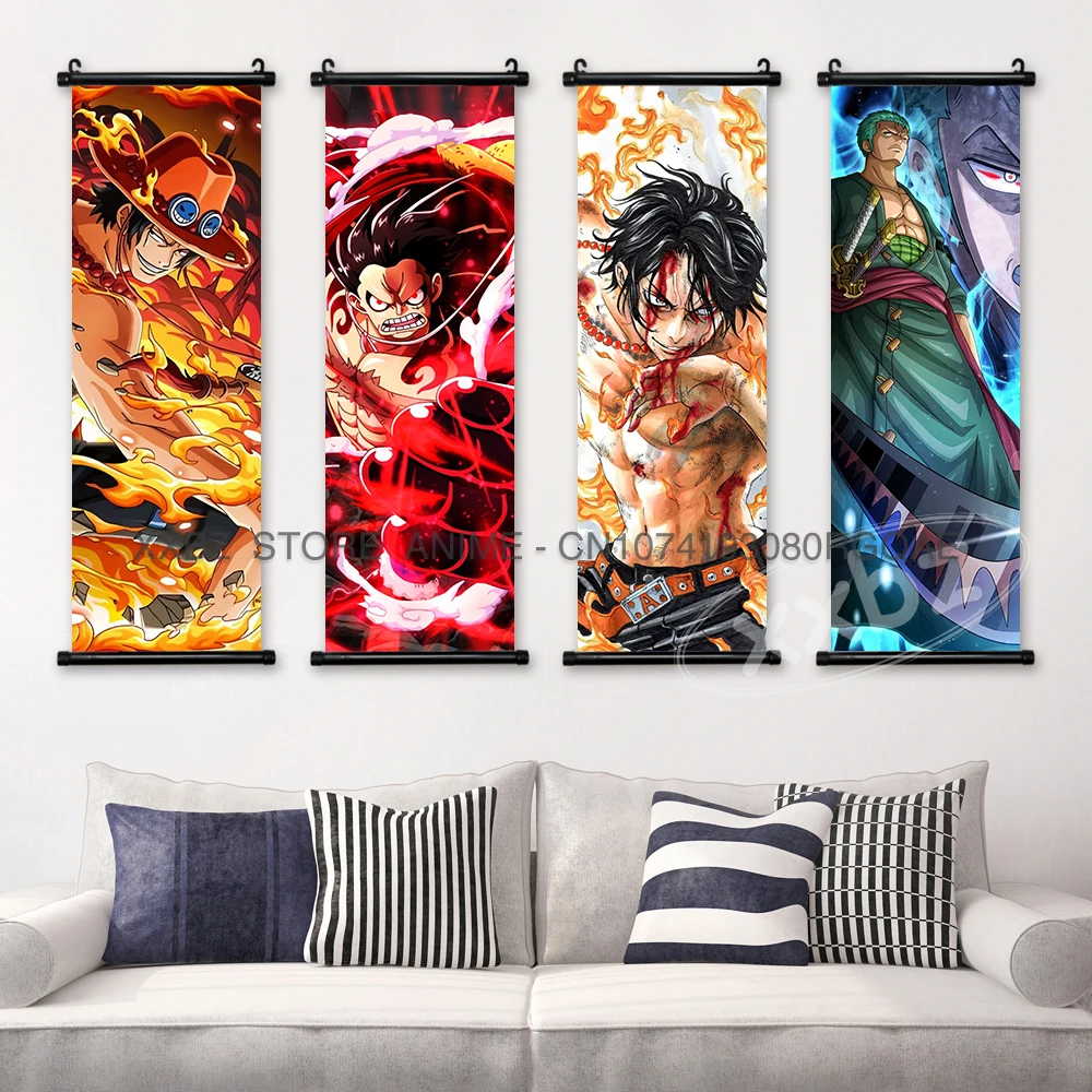 ONE PIECE Scrolls Bild Anime Leinwand Hängende Malerei Ruffy Poster Zoro Home Decor Nami Wandkunst Ace Cartoon Robin Tapete – Detail 3