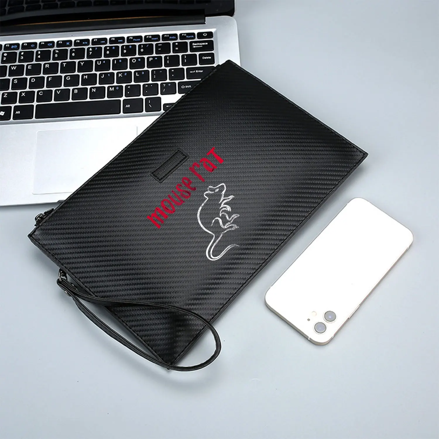 Mouse ratto arte animale sfondo nero Elegante borsa da uomo in PU stampato Alla moda e pratica per il trasporto quotidiano