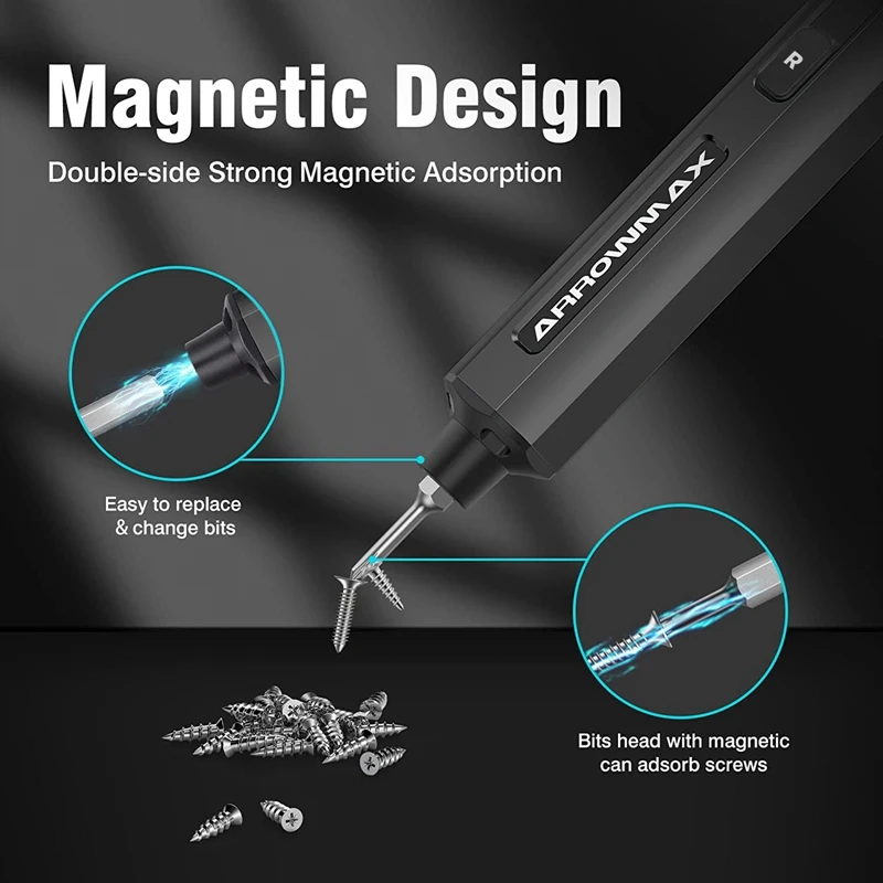 Imagem -05 - Arrowmax Mini Chave de Fenda Elétrica Conjunto 28 em Bits de Precisão Magnética Ses Mini Preto Recarregável Kit Chave de Fenda sem Fio