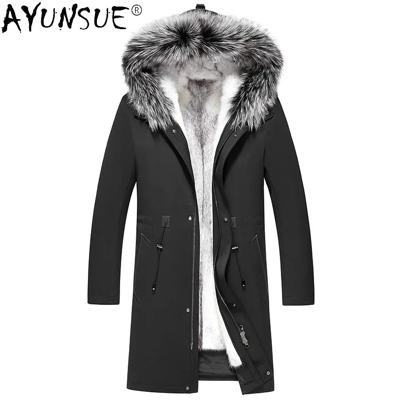 

AYUNSUE Winter Jacket Men Clothing Genuine Shearling Jackets 2020 Male Cross Mink Fur Coat Long Hooded Parka Veste Homme LXR830