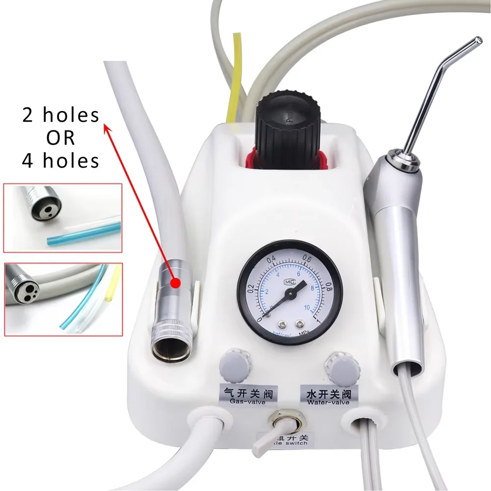 

Portable Dental Turbine Unit 2 or 4 Hole 3 Way Syringe with Lightweight Plastic Shell for Air Compressor Chairside Use