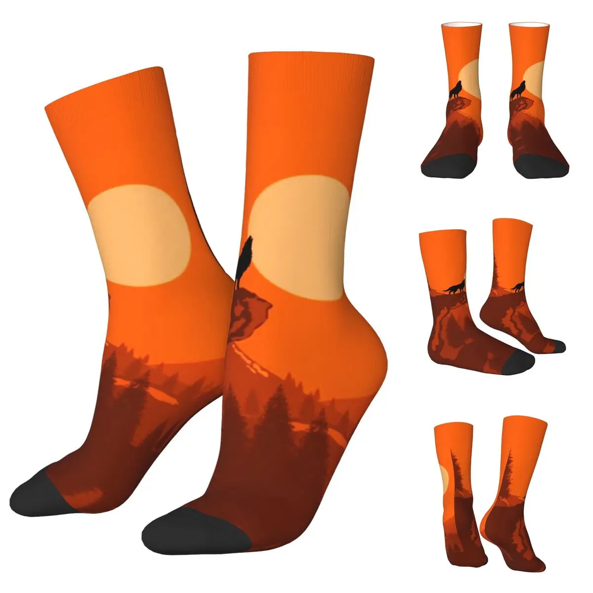 3D printing cosy Unisex Socks,Hiking Wolf Red Moon Setting Sun Interesting Four Seasons Socks