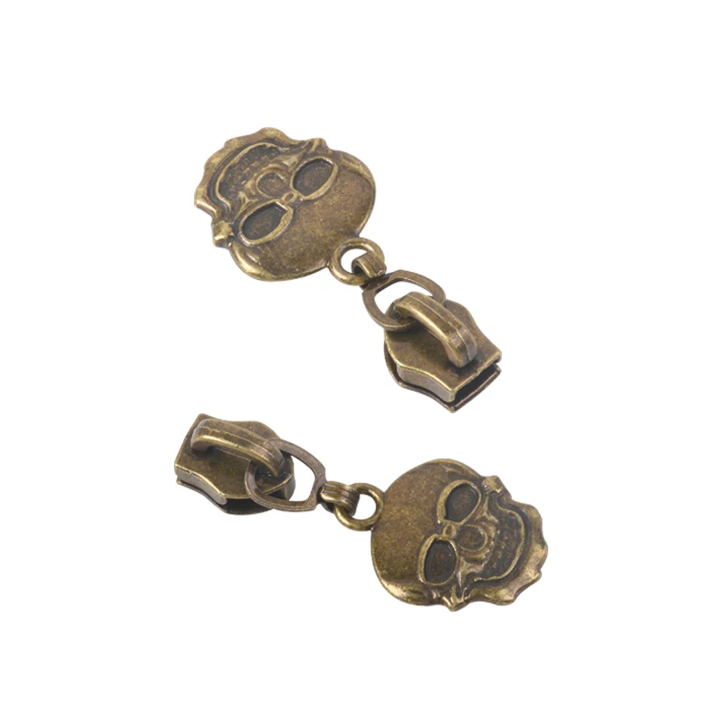 4pcs #5 Nylon Zipper Pull Bronze Skull shape Zipper Slider