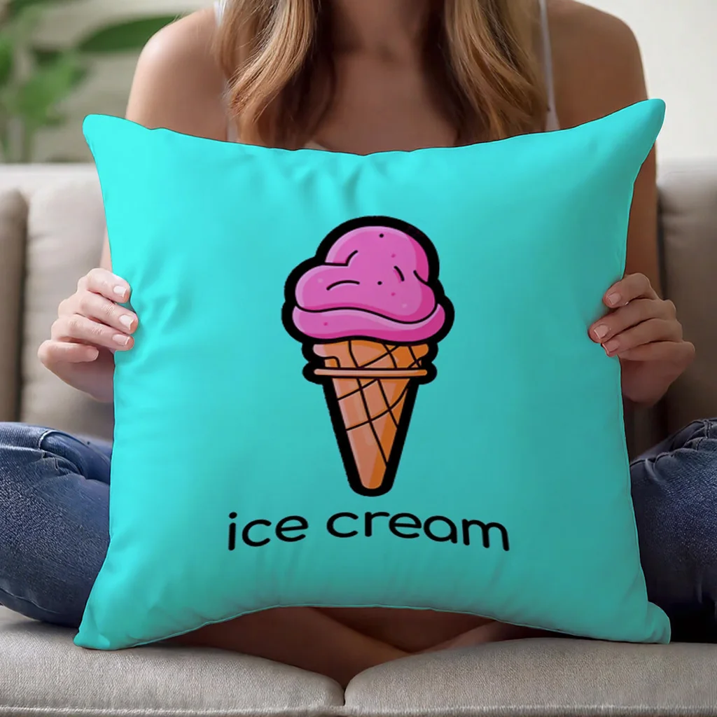 Cute Ice Cream Pillow Case, Summer Sweet Food Cushion Cover, Kawaii Dessert Home Decor Throw Pillow Slipcover for Sofa Bed