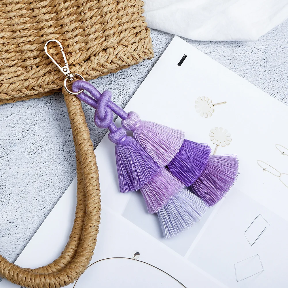 Handmade Braided Winding Tassel Keychain for Women Bag Pendant Car Hangings Colorful Spliced Keyring Christmas Gift Wholesale