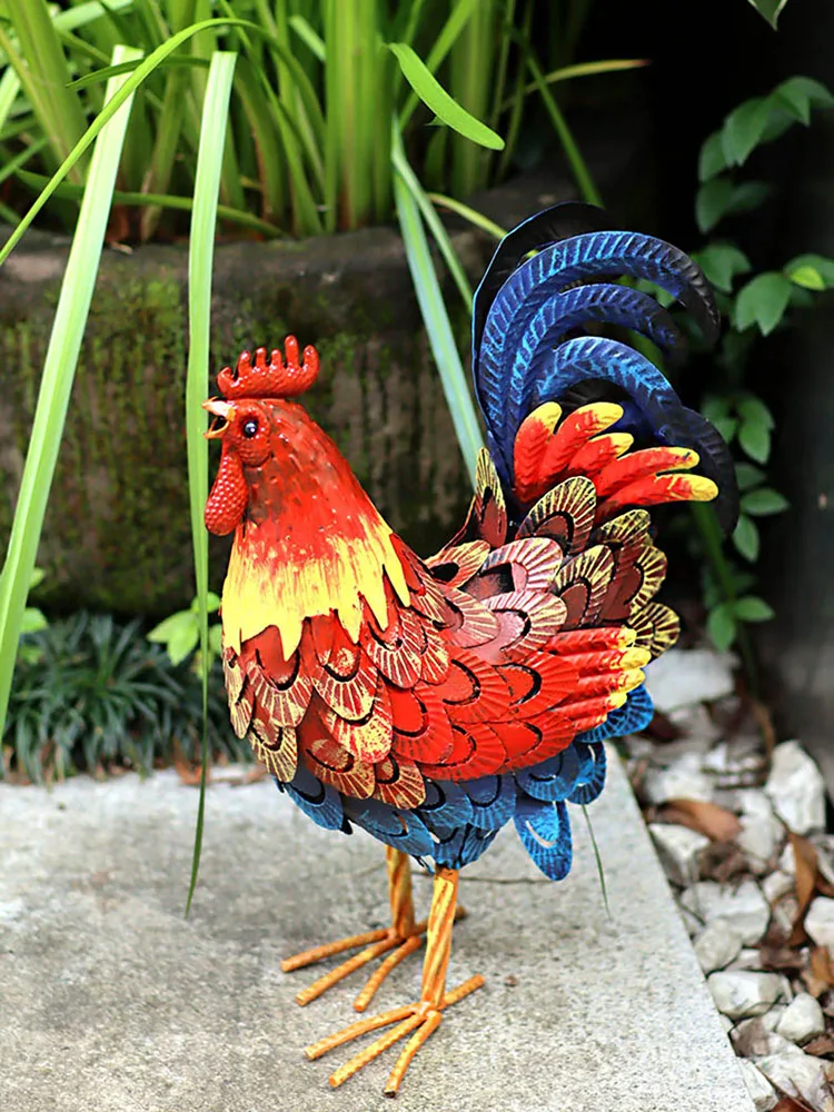 

Vintage Garden Iron Art Rooster Decoration Courtyard Lawn Terrace Decoration Animal Garden Landscaping Outdoor Courtyard Layout