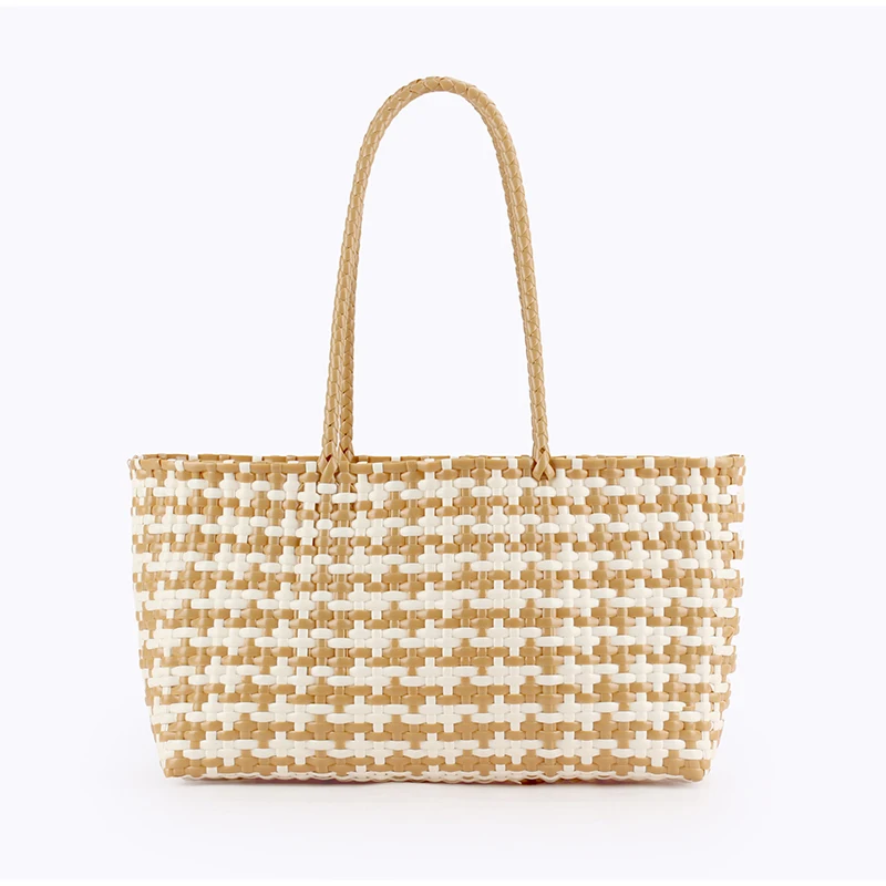 Gewebte Kunststoff-Gemüsekorb-Umhängetasche, vielseitige Damen-Handtasche im Lazy-Style, leichte Strand- und Einkaufstasche für den Urlaub – Detail 2
