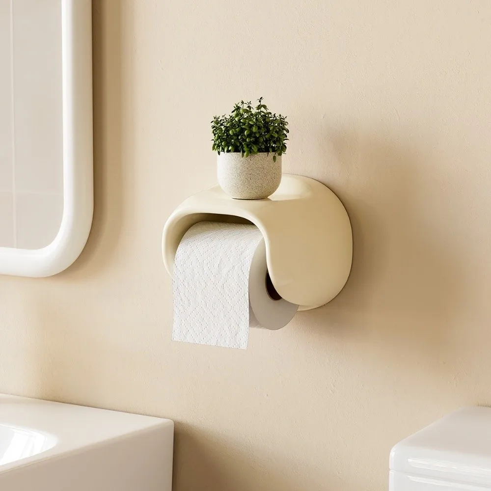 

No Punching Bathroom Roll Holder Wall Mounted Plastic Toilet Paper Storage Rack Vintage Waterproof Toilet Tissue Box Restroom