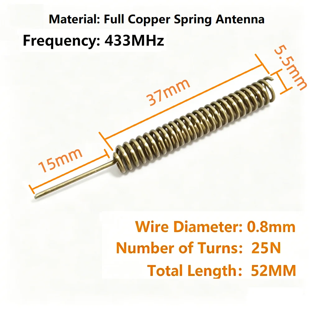 10PCS 433MHz Full Copper Spring Antenna 0.8mm Wire 25 Turns 5.5mm OD 52mm Total Length Soldering Helical Aerial for RF Module