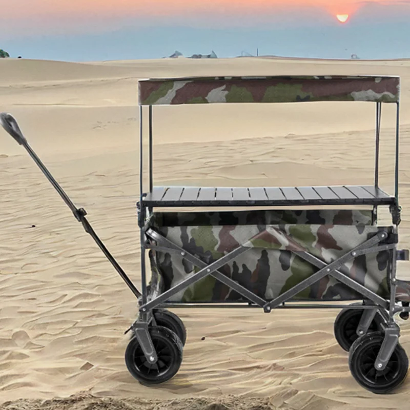 Wholesale Outdoor Full Steel Four Wheel Foldable Rear Opening Tow Trolley for Shopping Picnic Garden Beach Camping Wagon