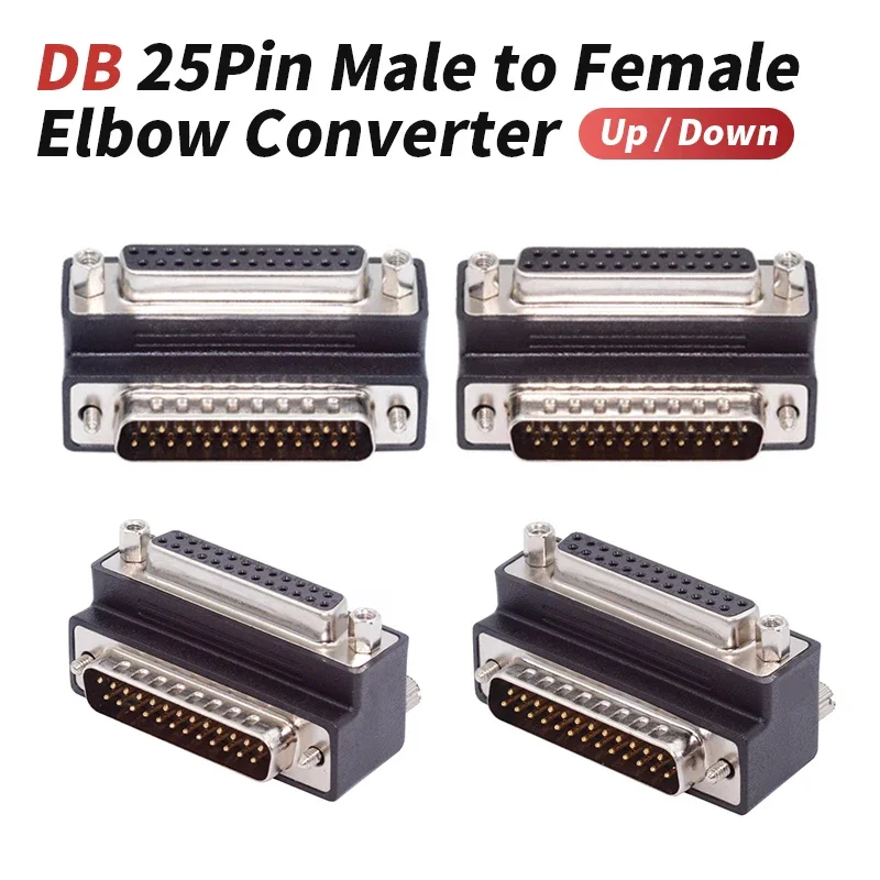 Elbow DB25 Parallel Male to Female Converter with Screw 90 Degree LPT/AES/EBU Head Joint D-SUB 25Pin Connector Adapter