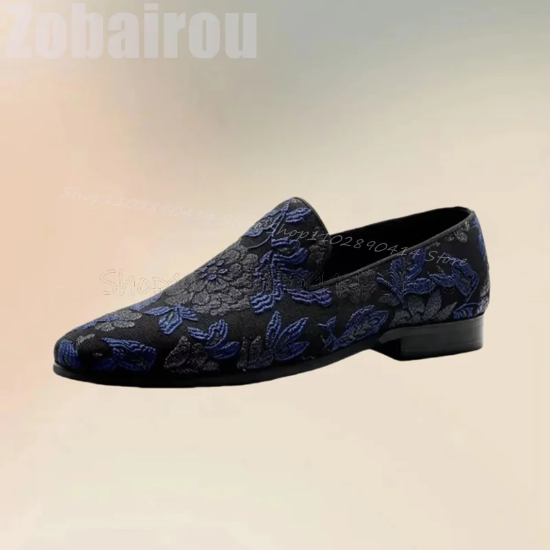 Mixed Color Floral Embroidery Design Men Loafers Fashion Slip On Men Shoes Luxury Handmade Party Banquet Wedding Men Dress Shoes