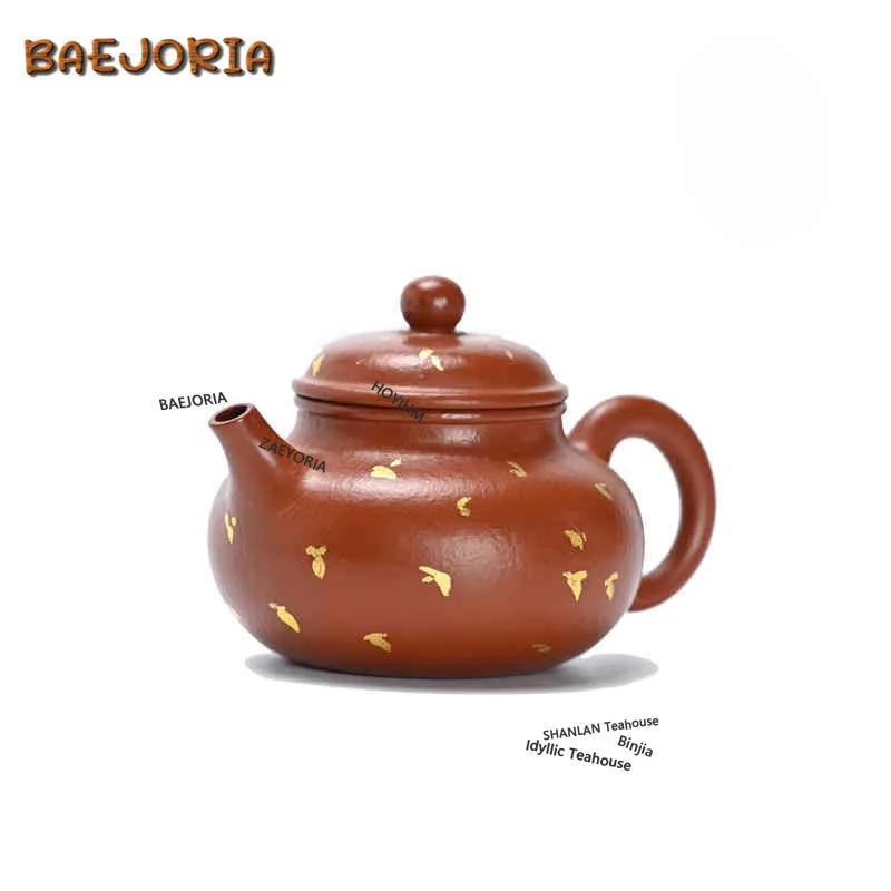 BAEJORIA 150ml Yixing Purple Clay Teapots Handmade Sprinkle Gold Rong Tian Pot Raw Ore Dahongpao Mud Kettle Zisha Tea Set