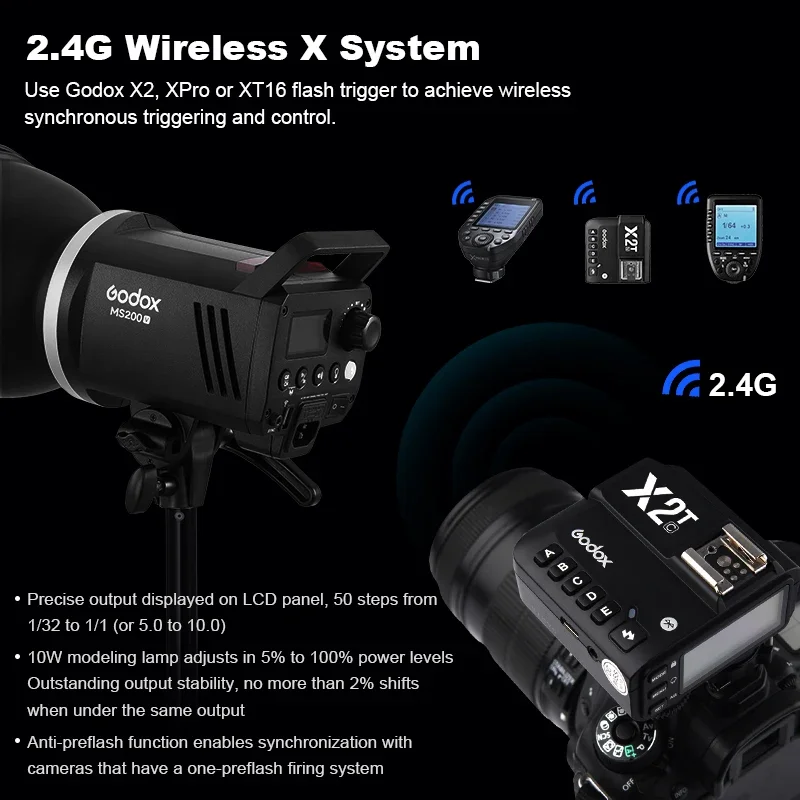 New Godox MS200V/MS300V LED Studio Flash Built-in 2.4G Wireless Receiver Lightweight Compact Bowens Mount LED Modeling Lam