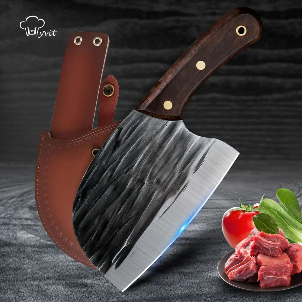 Meat Cleaver Butcher Kitchen Knife Chef Knife With Sheath Handmade Heavy Duty Bone Chopping Cutter