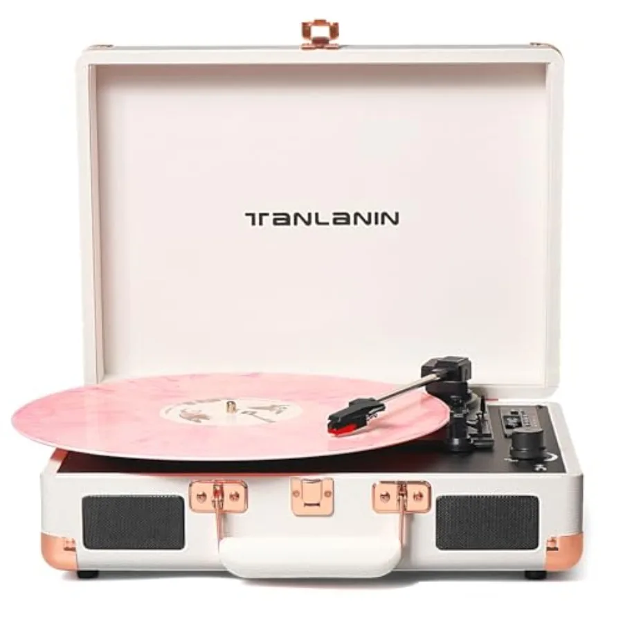 

Portable Vinyl Record Player Bluetooth Vintage 3-Speed Suitcase Turntable with Built-in Speakers Belt-Driven White LP Player Su