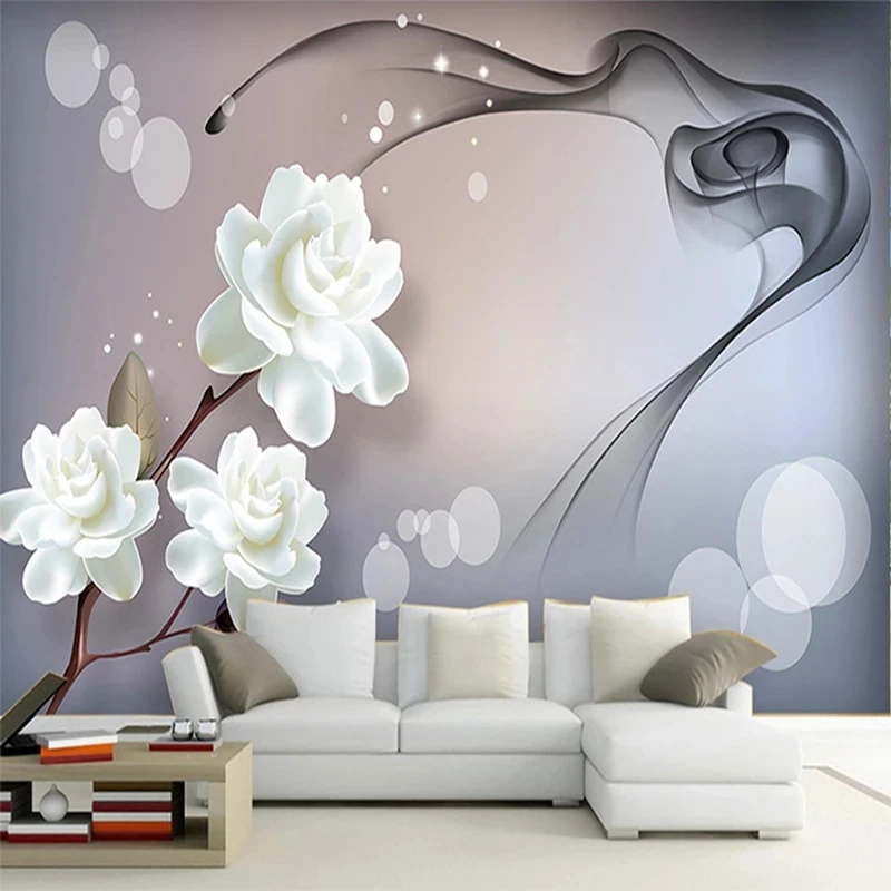 Customized Modern Abstract Art 3D Wallpaper White Flowers Smoke Fantasy Mural Living room TV background wall bedroom restaurant