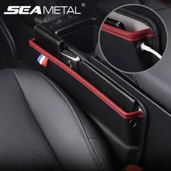 PU Leather Car Seat Gap Storage Bag Console Side Car Seat Crevice Filler Organizer Box For Phone Key With Charger Cable Hole