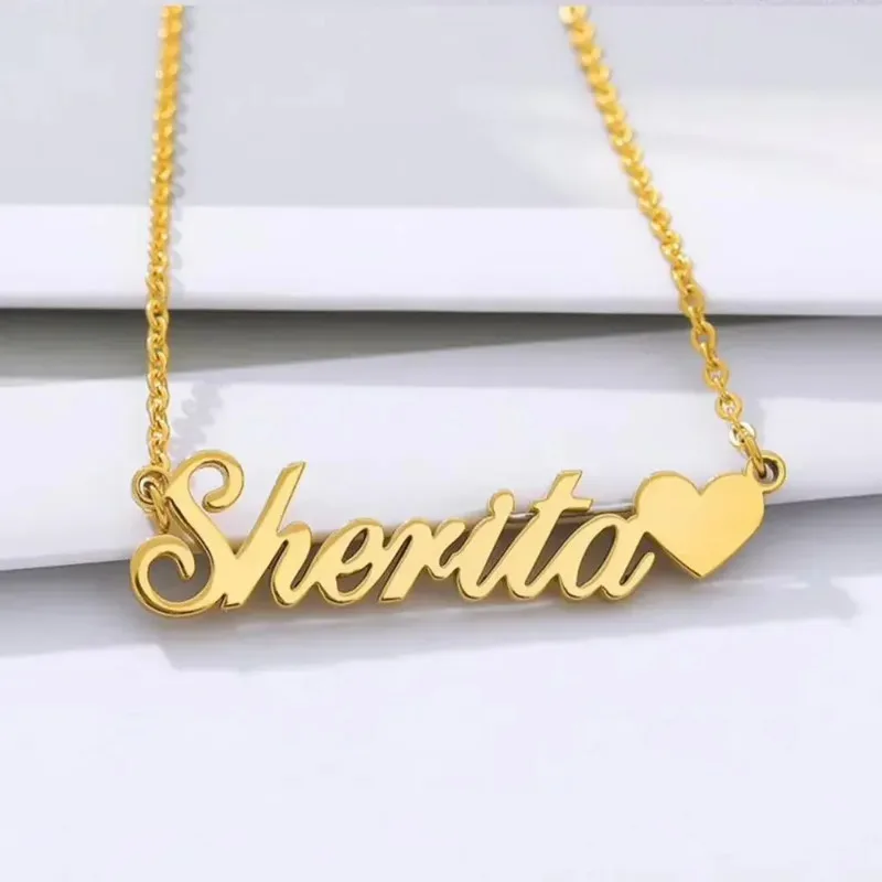 

Custom Name Heart Necklace for Women Stainless Steel Jewelry Personalized Letter Pendant Gold Chains Choker Christmas Gift