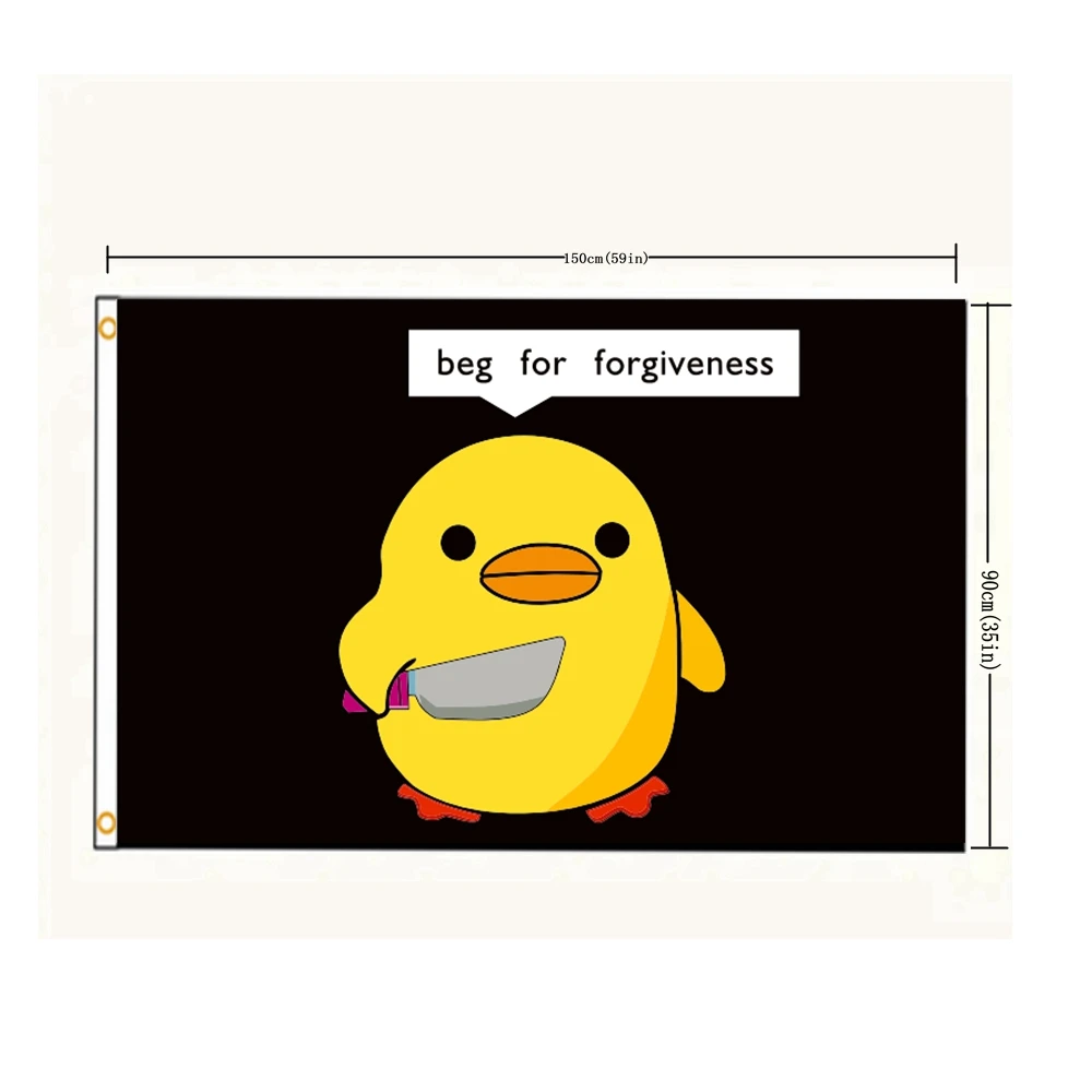 

Funny Duck 'Beg for Forgiving' Flag - Durable Polyester Outdoor Banner, Wall Hanging Decor for Garden