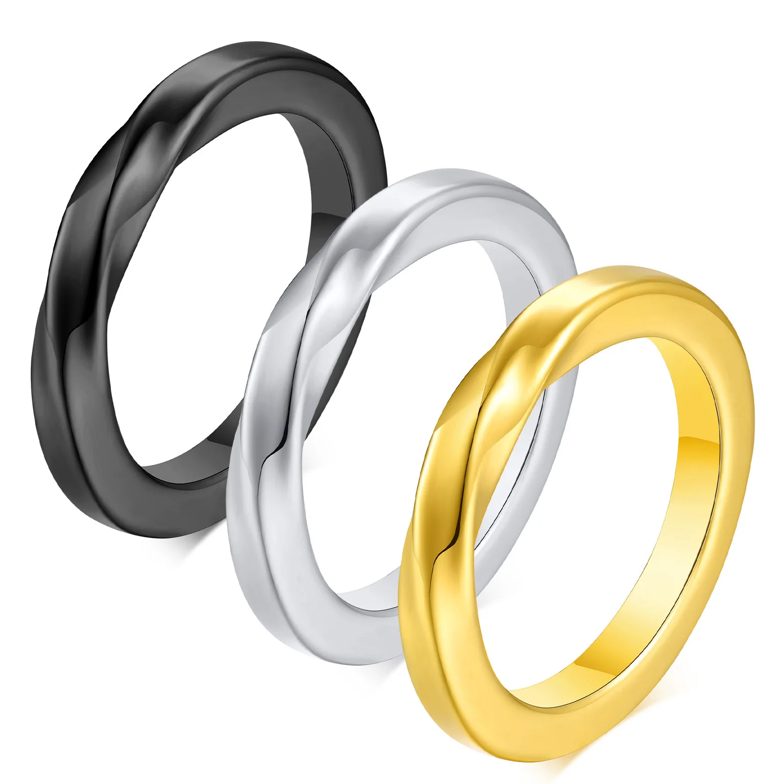 Stainless Steel Mobius Ring for Men Trendy Twisted Knot Couples Wedding Bands Chic Minimalist Rings