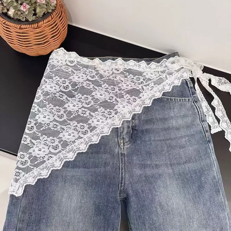 Fashion Lace Triangle Short Skirt Half Skirt Butt Curtain For Women Fashion Ins Style Stacked Short Skirts Lace Trim Hair Scarf