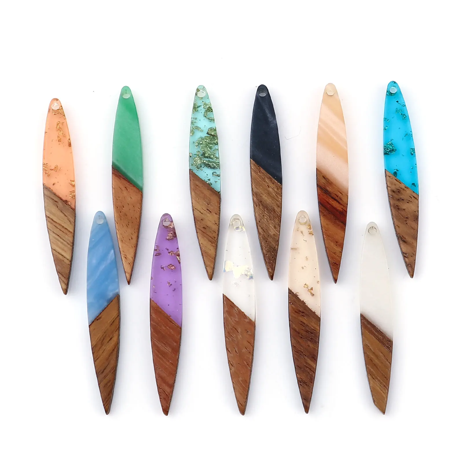 DoreenBeads Handmade Resin & Natural Wood Effect Resin Pendants Strip Geomtric Charms DIT Making Jewelry Gifts 4.3cmx0.7cm,3PCs