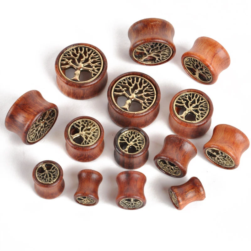 1Pair 8-20mm Organic Saddle Ear Gauges Tree of Life Wood Flesh Ear Plugs and Tunnels Piercing Jewelry For Men Women Expanders