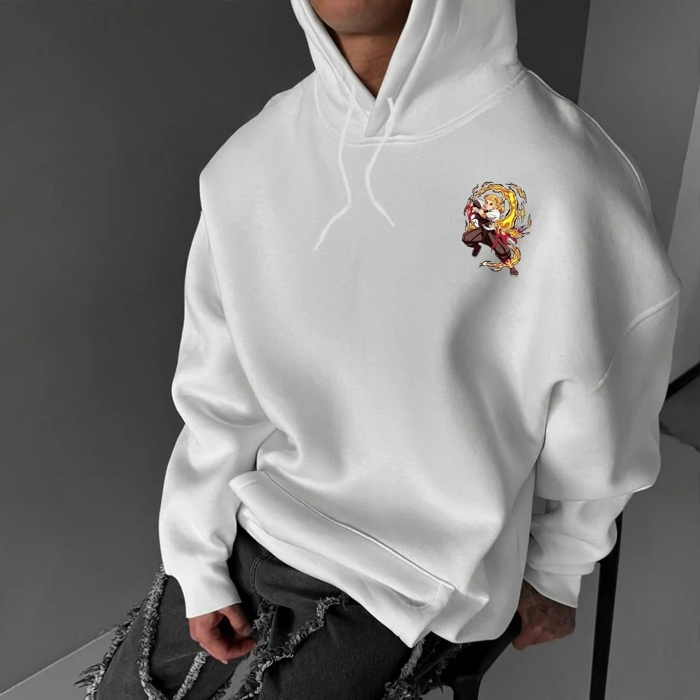 Sudadera con capucha Demon Slayer para hombre, Kyojuro Rengoku, Anime japonés, primavera y otoño, traje suelto de manga larga para padres e hijos