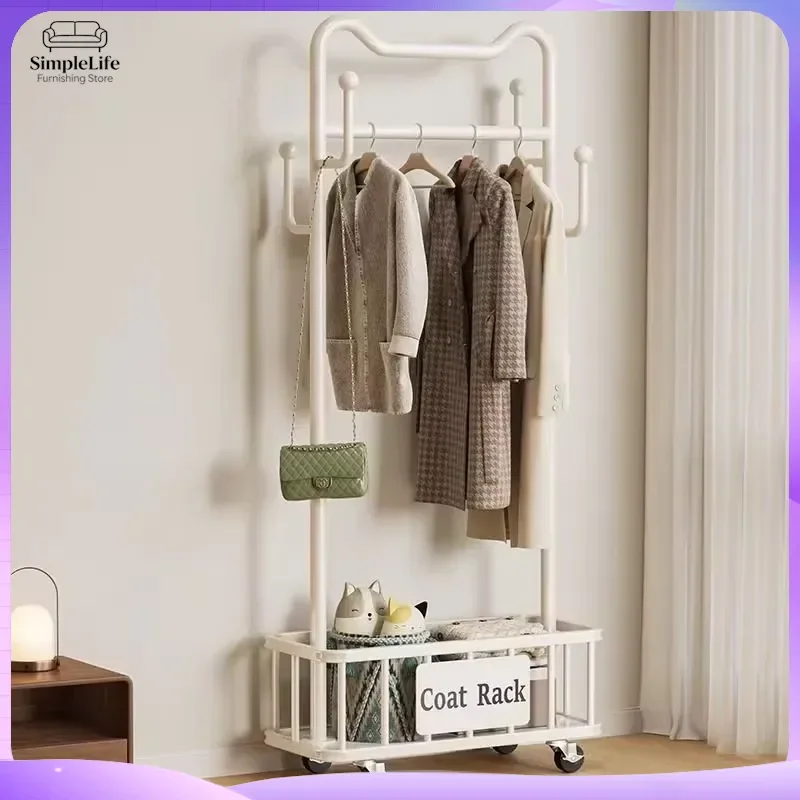Modern Heavy Duty Clothing Rack with Shelves and Hooks Double Track Rolling Shoe Storage Organizer Freestanding Garment