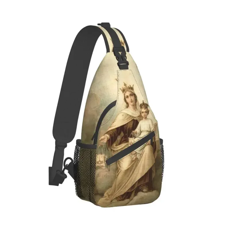 Custom Our Lady Of Mount Carmel Sling Bags Catholic Virgin Mary Shoulder Crossbody Chest Backpack Cycling Camping Daypack