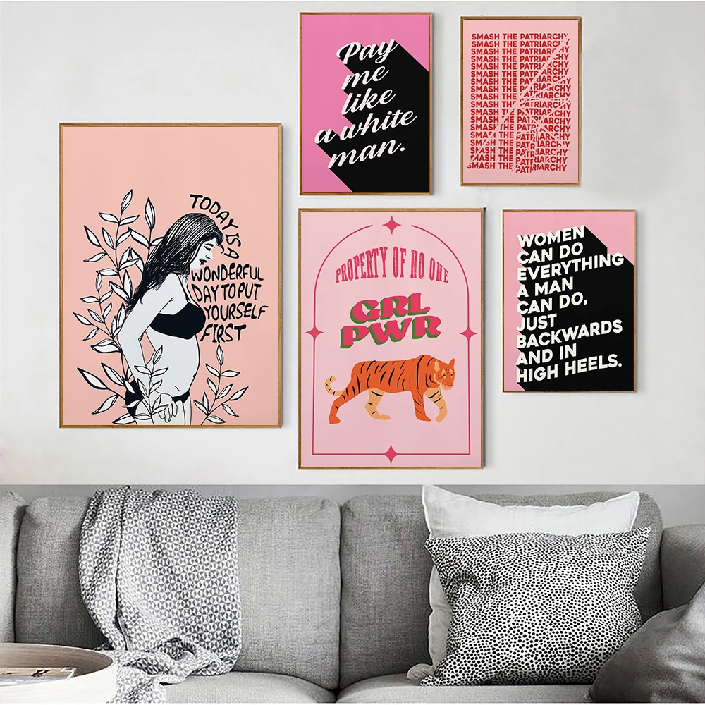 Feminist Poster Wall Art Print Preppy Positive Office Bedroom Smash Patriarchy Abstract Quote Canvas Painting Home Decor