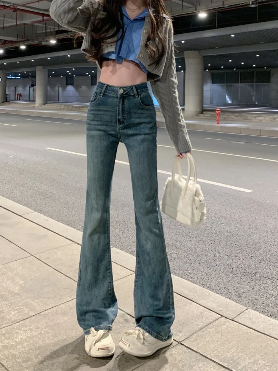 

Джинсы-колокольчики с высокой талией, женские облегающие джинсовые брюки больших размеров, удобные свободные брюки в стиле ретро