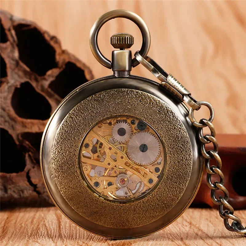 Antique Clock Men Women Mechanical Hand Winding Pocket Watch Manual Wind Up Watches Roman Number Fob Chain Timepiece