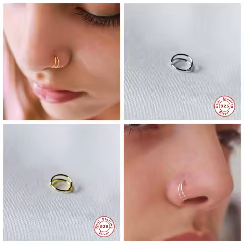 Aide 925 Sterling Silver Double Circle Nose Rings For Women Girls Small Open Hoop Ring Type Piercing Cartilage Stud Body Jewelry