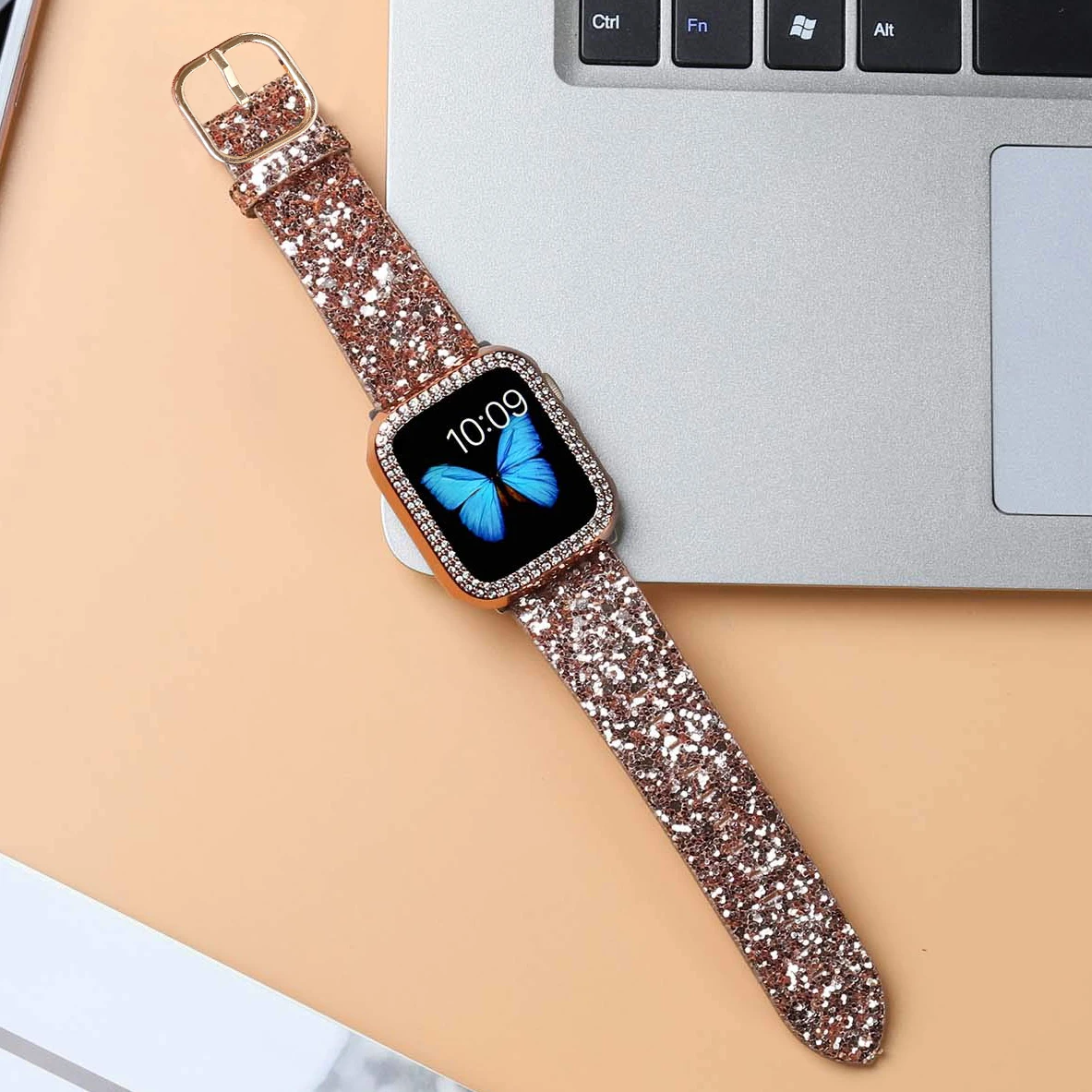 Luxury Woman Leather Strap for Apple Watch band 49mm 44mm 45mm 42mm 41mm 38mm 40mm Blingbling Bracelet iwatch 9 8 7 6 5 se ultra