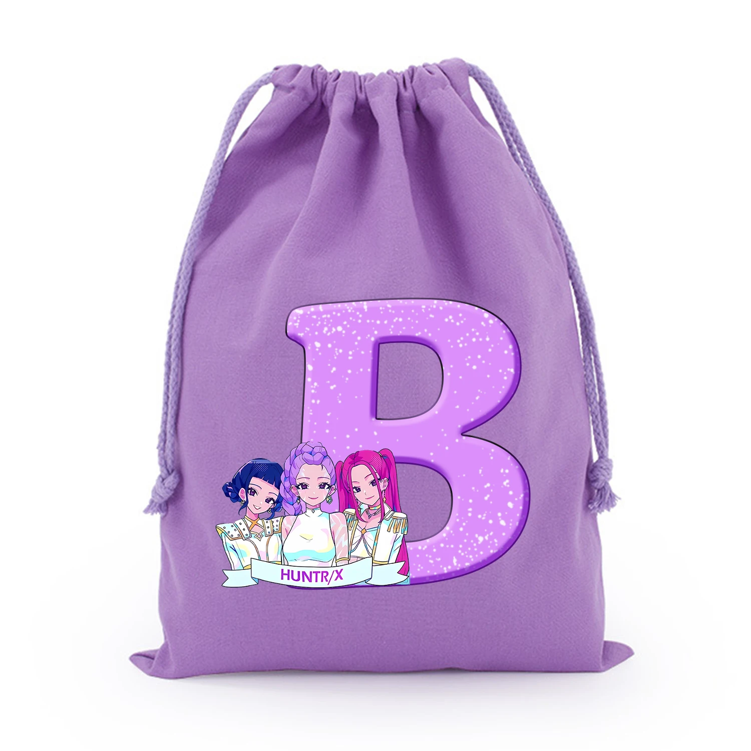 KPop Demon Hunters Borsa con coulisse Borsa regalo per cartoni animati Custodia con coulisse Borse portaoggetti in cotone per bambini Borse viola di grande capacità Kawaii