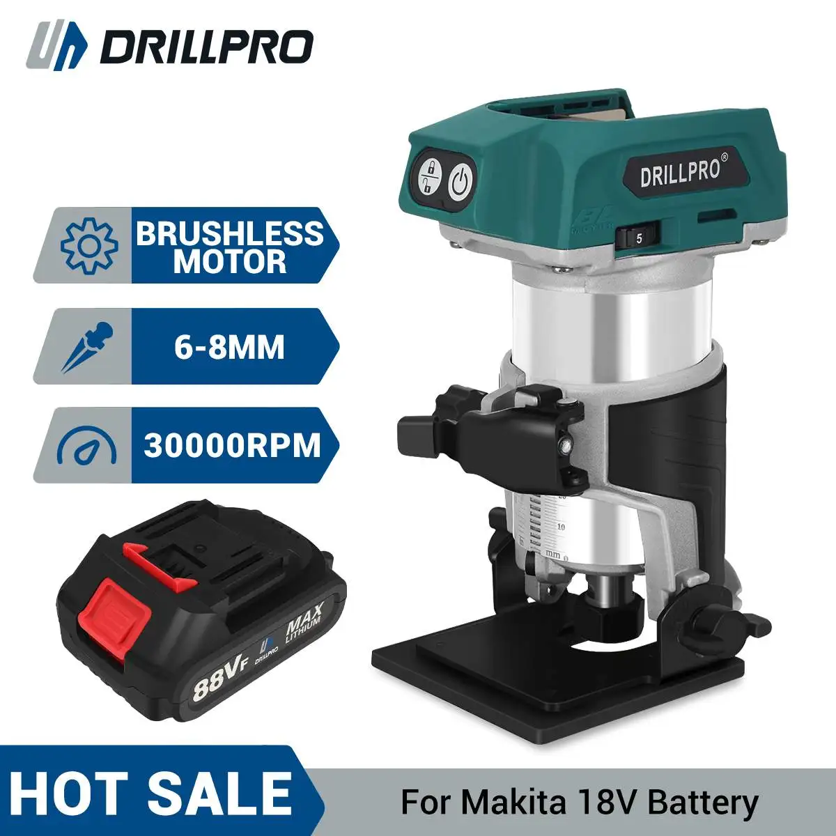Drillpro-aparador de Mão Elétrico sem Escova Velocidades Roteador de Madeira sem Fio Carpintaria Gravação Entalhes Bateria 18v
