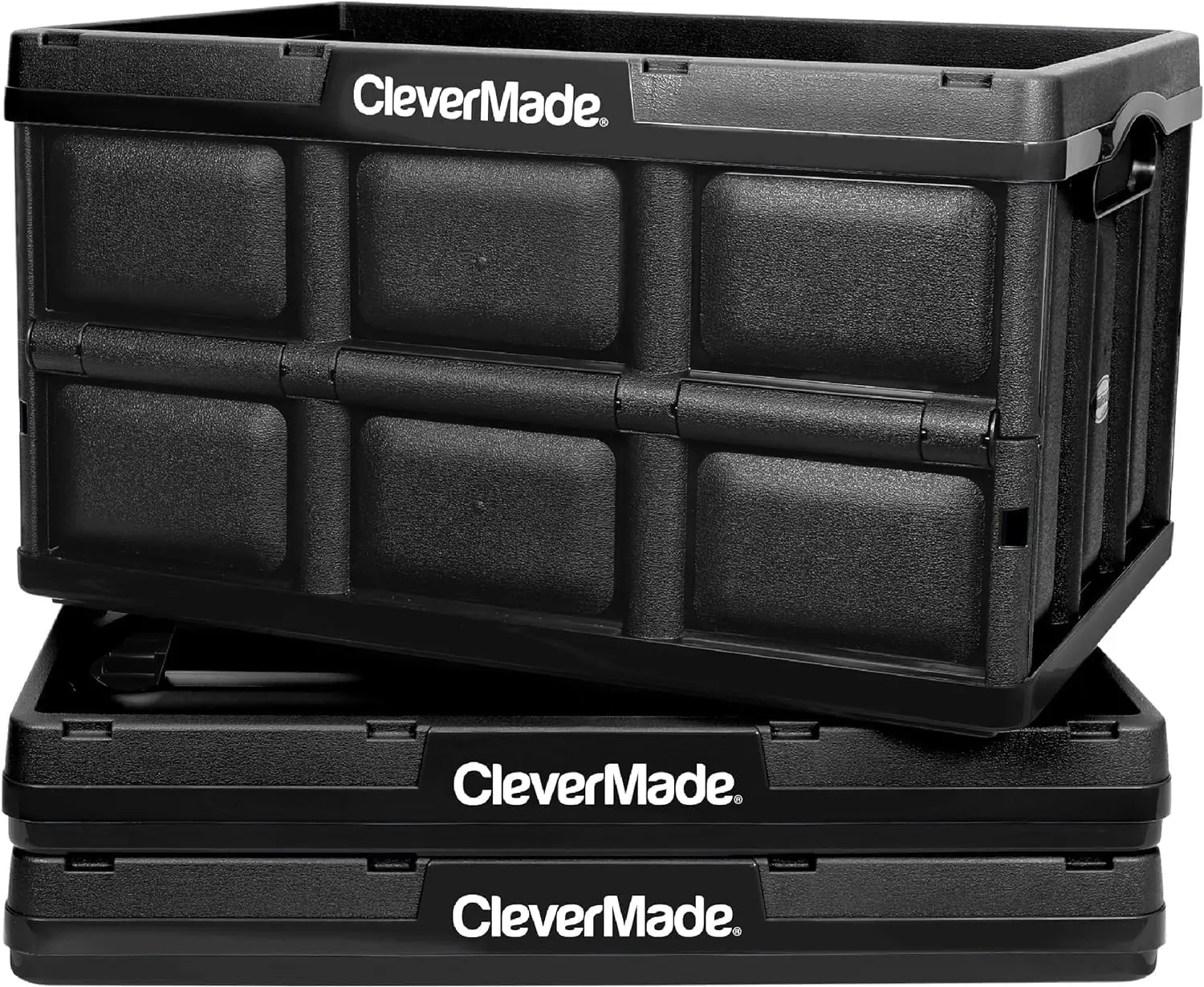 

Collapsible Storage Bins 3-Pack 62L - Stackable Heavy-Duty Folding Crates for Home Organization