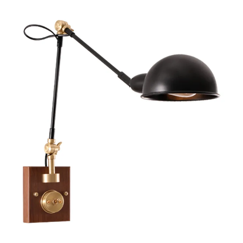 Japanese Walnut Wall Lamp All Copper Light Luxury Rotating Reading Lighting Bedroom Bedside Living Room American Corridor Lamp