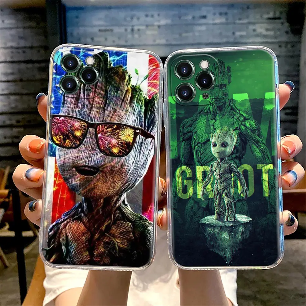 Groot Phone Case For Apple iPhone 15 14 11 12 13 Pro Max XS X 8 7 SE2 Plus 15 Pro Shockproof Clear Soft Cover Marvel Hero Fundas