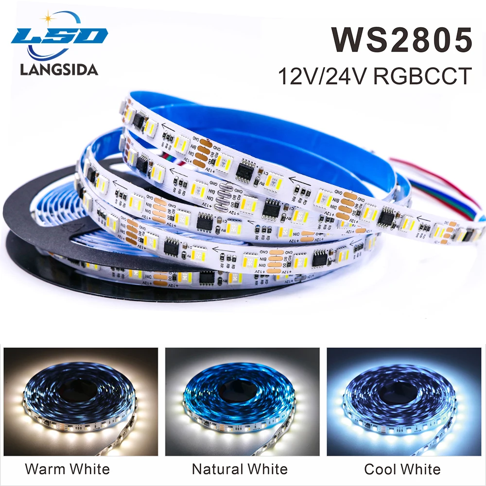 شريط إضاءة LED RGBCCT WS2805 Pixel 5in1 مصباح LED قابل للعنونة Ws2811Dual-Signal RGB WW CW 3000K - 6000K 60LEDs 1ICfor3 12V 24V #1