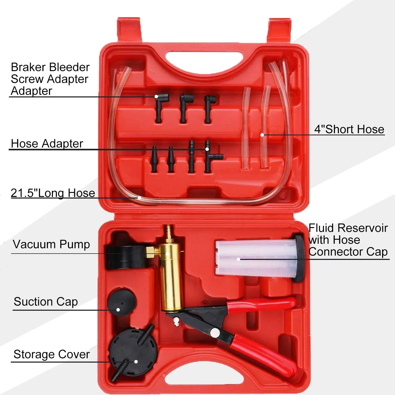 2 in 1 Brake Bleeder Kit Hand held Vacuum Pump Test Set for Automotive with Protected Case,One-Man Brake Clutch Bleeding System