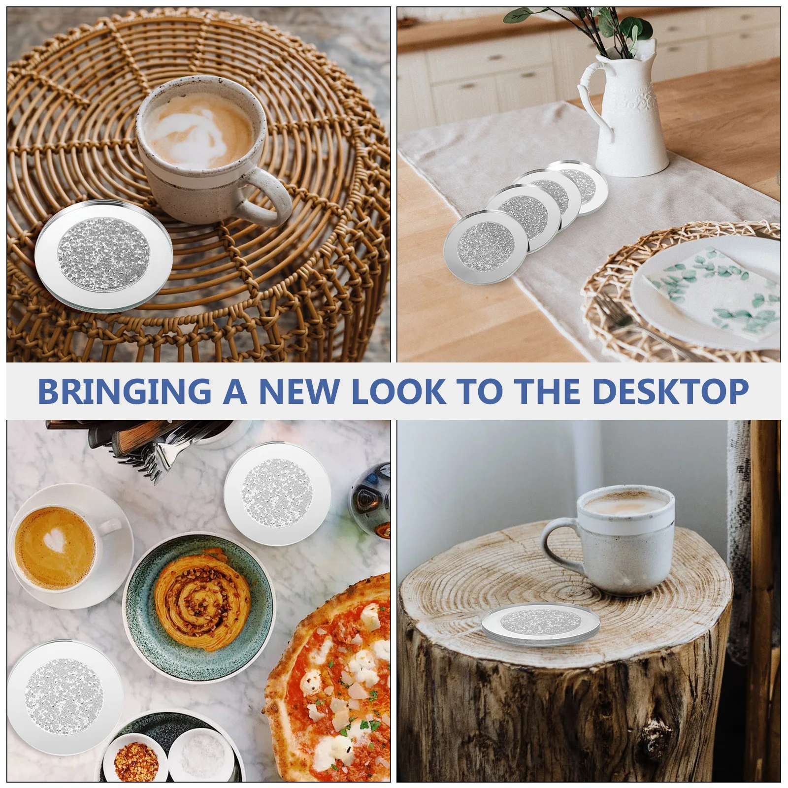 

4Pcs Glass Craft Rounded Coasters Set Heat Insulation Cup Mats Tabletop Decorative Placemats for Home Bar Coaster