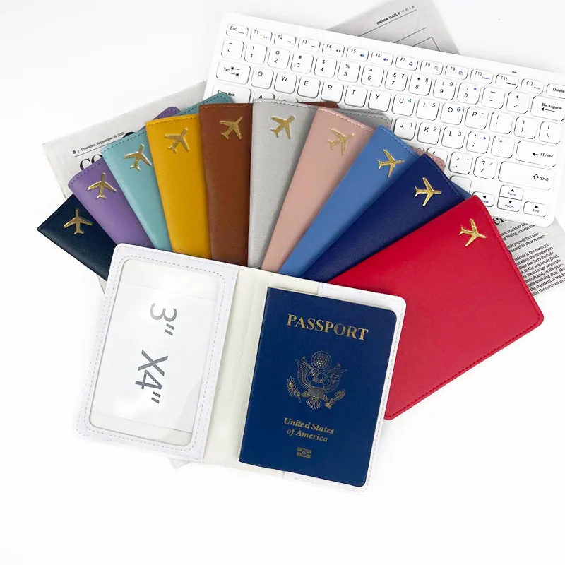 14cm*10.5cm  Passport Cover Hot Stamping Simple Plane  Women Men Travel Wedding Passport Cover Holder Fashion Wedding Gift